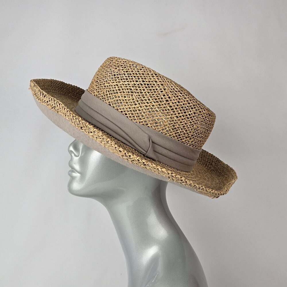 Straw Boater Hat Wide Brim Summer Vacation Neutral Band Seagrass Sun Hat
